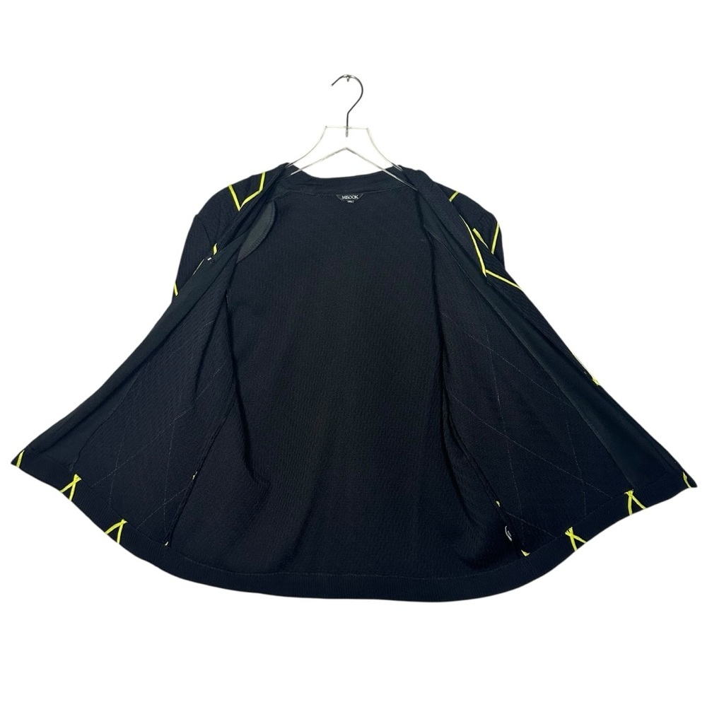 Misook XL Black Yellow Geometric Knit Open Front Clip Cardigan Jacket 3/4 Sleeve - Picture 2 of 11